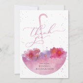 水彩フローラ傘ブライダルシャワー招待状 サンキューカード (正面)
