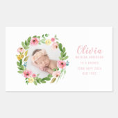 水彩フローラ写真の誕生発表 長方形シール (正面)