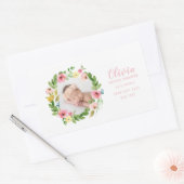 水彩フローラ写真の誕生発表 長方形シール (封筒)