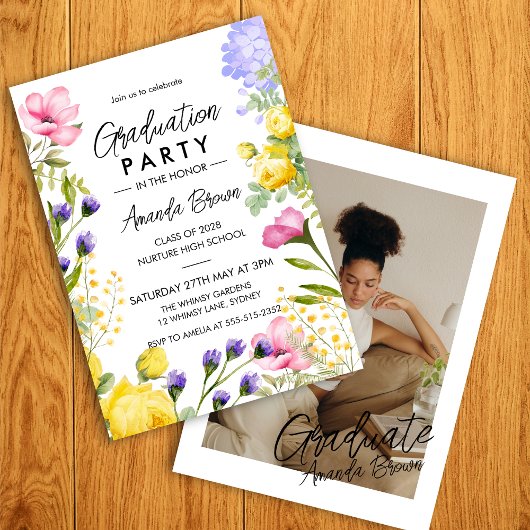 水彩フローラ写真卒業クラス2025 招待状