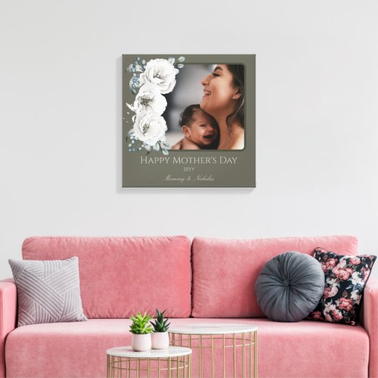 水彩フローラ写真母の日 | オリーブグリーン キャンバスプリント (インサイチュ (リビング))