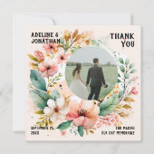 水彩フローラ写真結婚ズフラット サンキューカード (正面)