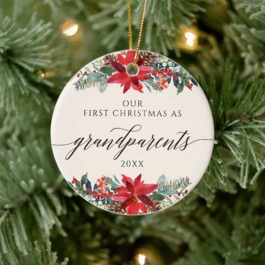 水彩フローラ初めてのクリスマス（祖父母） セラミックオーナメント (ツリー)