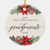 水彩フローラ初めてのクリスマス（祖父母） セラミックオーナメント (正面)