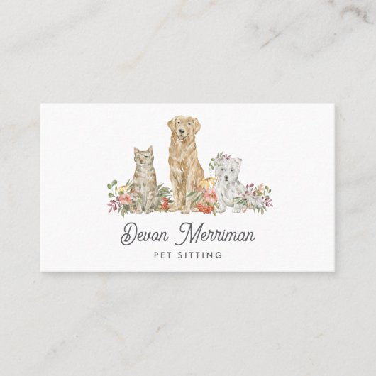 水彩フローラ動物 |ペットケアQRコード 名刺 (正面)