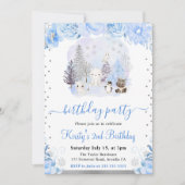 水彩フローラ北極動物誕生日 招待状 (正面)