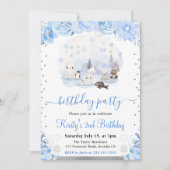 水彩フローラ北極動物誕生日 招待状 (正面)