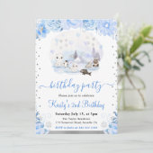 水彩フローラ北極動物誕生日 招待状 (スタンド正面)