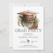 水彩フローラ卒業キャップフォトグラードパーティー 招待状 (正面)