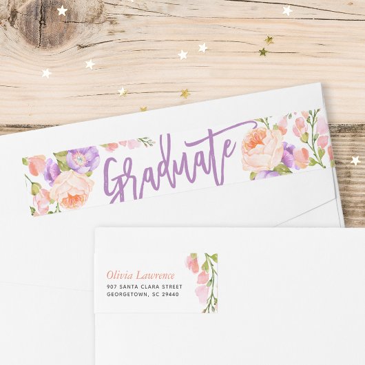 水彩フローラ卒業差出人住所ラベル ラップアラウンドラベル