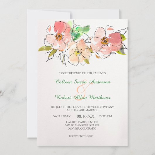 水彩フローラ印影結婚式招待状 招待状 (正面)