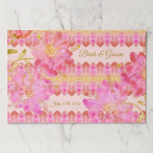 水彩フローラ及びピンクパターン紙ランチョンマット ペーパーパッド (正面)