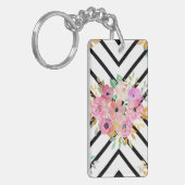 水彩フローラ及び幾何学的ダイヤモンドデザイン キーホルダー (正面左)