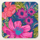 水彩フローラ及び植物性ピンクブライダルシャワー スクエアペーパーコースター (正面)