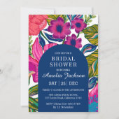 水彩フローラ及び植物性ピンクブライダルシャワー 招待状 (正面)