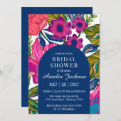 水彩フローラ及び植物性ピンクブライダルシャワー 招待状 (正面/裏面)