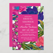 水彩フローラ及び植物性ピンクブライダルシャワー 招待状 (正面/裏面)