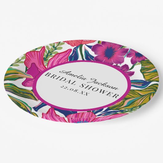 水彩フローラ及び植物性ブルーブライダルシャワー ペーパープレート (アングル)