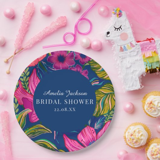 水彩フローラ及び植物性ブルーブライダルシャワー ペーパープレート (パーティー)