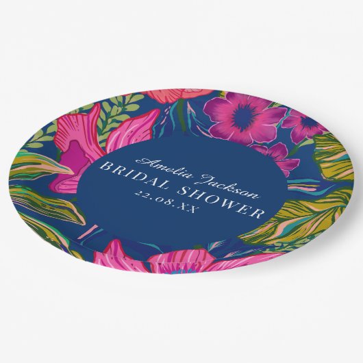 水彩フローラ及び植物性ブルーブライダルシャワー ペーパープレート (アングル)