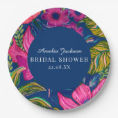 水彩フローラ及び植物性ブルーブライダルシャワー ペーパープレート (正面)