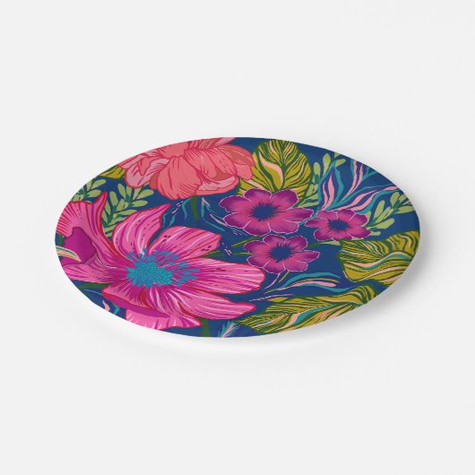 水彩フローラ及び植物性ブルーブライダルシャワー ペーパープレート (アングル)