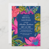 水彩フローラ及び植物性ブルーブライダルシャワー 招待状 (正面)