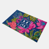 水彩フローラ及び植物性モノグラム ドアマット (アングル)