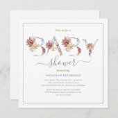 水彩フローラ及び金ゴールドベビーシャワー招待状 招待状 (正面/裏面)