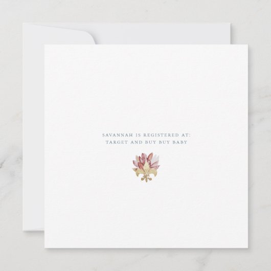 水彩フローラ及び金ゴールドベビーシャワー招待状 招待状 (裏面)