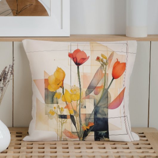 水彩フローラ図形 クッション