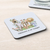 水彩フローラ園芸用具と引用文 コースター (左側)