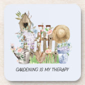 水彩フローラ園芸用具と引用文 コースター (正面)