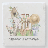 水彩フローラ園芸用具と引用文 ストーンコースター (正面)