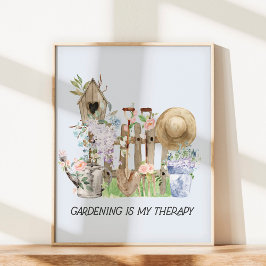 水彩フローラ園芸用具と引用文 ポスター