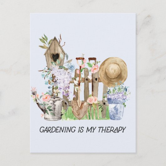 水彩フローラ園芸用具と引用文 ポストカード (正面)