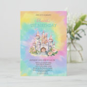 水彩フローラ城絞り染め誕生日 招待状 (スタンド正面)