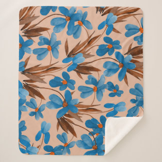 水彩フローラ夏プリント模様 シェルパブランケット