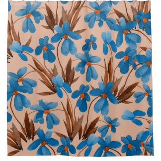 水彩フローラ夏プリント模様 シャワーカーテン