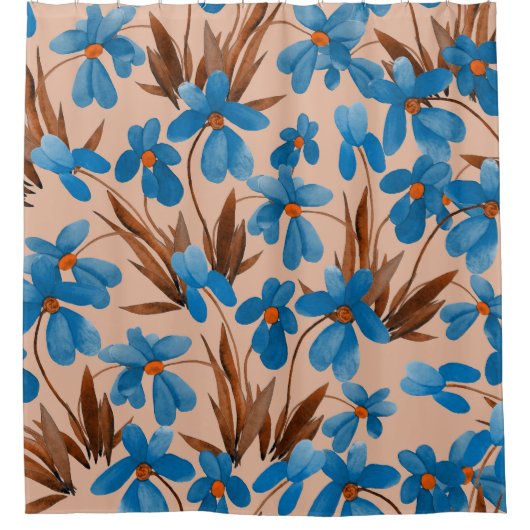 水彩フローラ夏プリント模様 シャワーカーテン (正面)