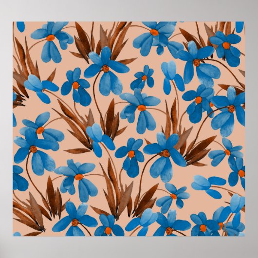 水彩フローラ夏プリント模様 ポスター (正面)