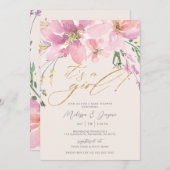 水彩フローラ女の子ベビーシャワー 招待状 (正面/裏面)