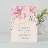 水彩フローラ女の子ベビーシャワー 箔招待状 (立ち正面)