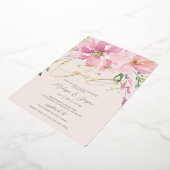 水彩フローラ女の子ベビーシャワー 箔招待状 (回転した状態)