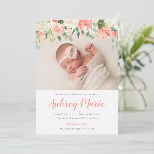 水彩フローラ女子写真誕生のお知らせ 案内状 (スタンド正面)