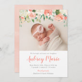 水彩フローラ女子写真誕生のお知らせ 案内状 (正面/裏面)