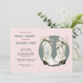水彩フローラ女性のカーボーイブーツピンクブライダルシャワー 招待状 (スタンド正面)