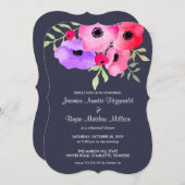 水彩フローラ婚約パーティネイビーブルー 招待状 (正面/裏面)