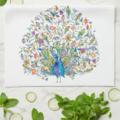 水彩フローラ孔雀 キッチンタオル (折り畳み)
