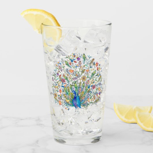 水彩フローラ孔雀 タンブラーグラス (アイス正面)